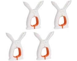 4 Stuks - Grote Plastic Wasknijpers - Wasknijpers Konijn - Windproof Wasclips in Konijnenvorm - Duurzaam & Stevig - Voor Strandlakens, Dekens & Kleding - Wit/Oranje