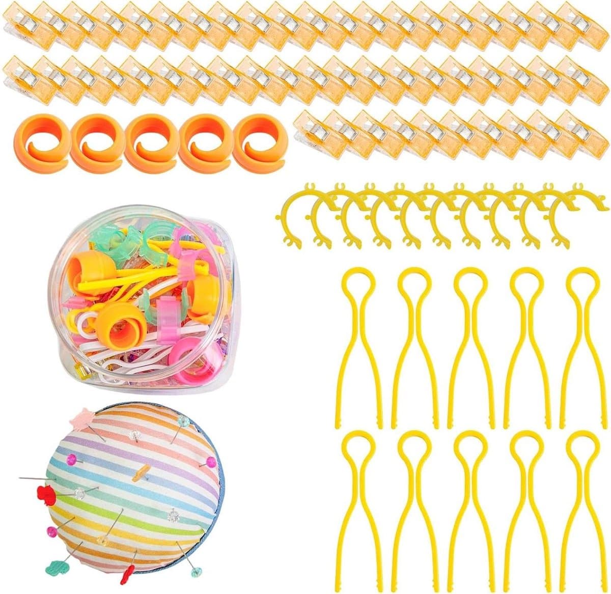 Naaiclip Set - Knutsel Clips - Georganiseerd Knutselen - Met Speldenkussenpot - 76 Delen - Multicolor — afbeelding 1