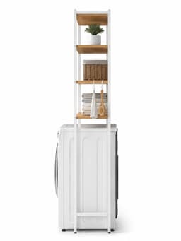 Wasmachine Opbergrek 3-Laags met Haken - Badkamer Organizer - Wasmachinekast - 65 x 26 x 160 cm - Wit Hout — thumbnail 2