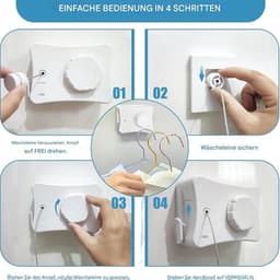 Uittrekbare waslijn - Ruimtebesparende organizer - Kleding drogen - Veilige spanningscontrole - 5.1 meter - Wit — thumbnail 2