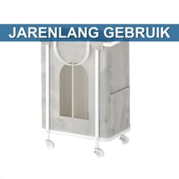 Waskorf – Voor Woonkamer & Badkamer – Rollende Waskorf met 2 Compartimenten en Afneembare Hangzak – Beige — thumbnail 2