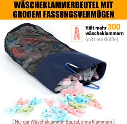 Wasknijperzak, grote ruimte om op te hangen, met haak en schouderriem, voor 500 wasknijpers, draagbare wasknijperzak, sneldrogende tas, donkerblauw, wasknijperzak — thumbnail 4