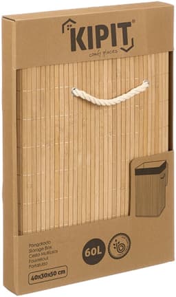 Kipit Wasmand van bamboe - zwart / bruin - 60 liter - 40 x 30 x 50 cm - met deksel - met binnendoek — thumbnail 3