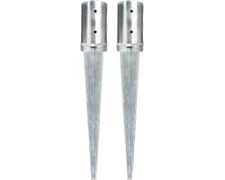 Grondpennen & Grondankers - Set van 2 stuks - Ø 8 x 61 cm - Gegalvaniseerd Staal - Slaganker met Speerpunt - Voor Tuinhekken, Bogen & Palen - Roestvrij