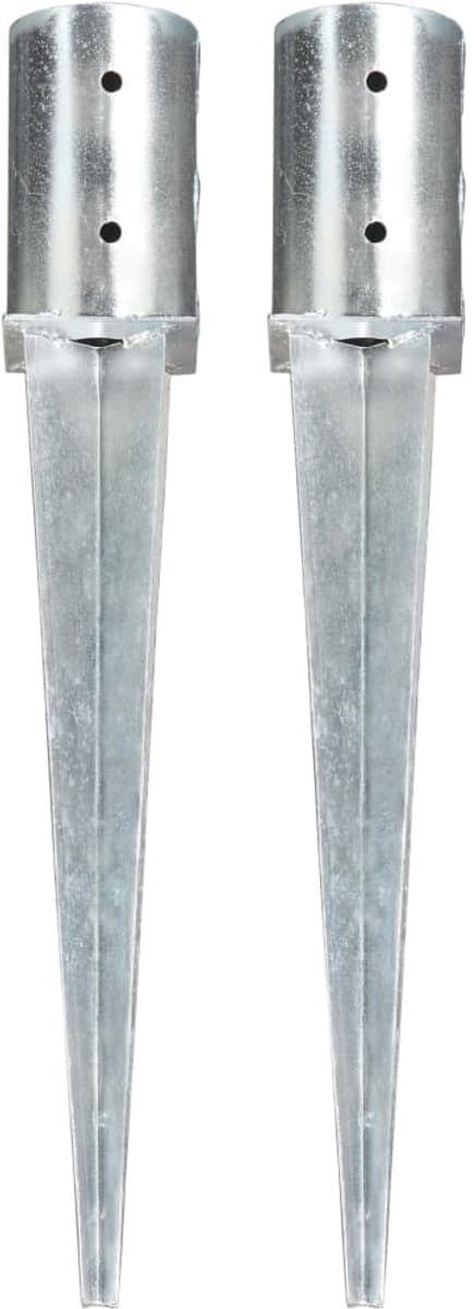Grondpennen & Grondankers - Set van 2 stuks - Ø 8 x 61 cm - Gegalvaniseerd Staal - Slaganker met Speerpunt - Voor Tuinhekken, Bogen & Palen - Roestvrij — afbeelding 1