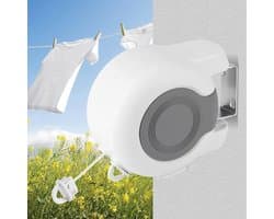 Waslijn drogen - Wandmontage - Buiten wassen - Oprolmechanisme - 26 meter - Wit