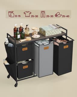 Conway Living - Wasmanden 3 vakken - 3x38 L - 92 x 33 x 72 cm - Wassorteerder - Wasmand Grijs — thumbnail 4