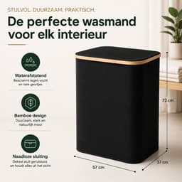 SOVARA Wasmand 3 vakken - 160L - Zwart - Bamboe wassorteerder - 3 uitneembare waszakken — thumbnail 2