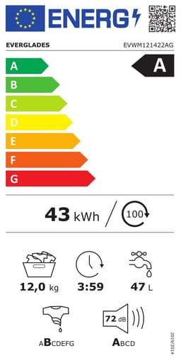 Everglades EVWM121422AG - Wasmachine 12KG - Titanium Gray - Energieklasse A-20% - Stoomfuncties - 15 Programma's - 5 Jaar Garantie — thumbnail 2