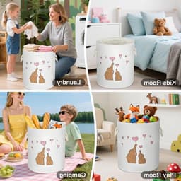 Vouwbare Ronde Baby Wasmand van Katoen met Handvat - Opbergmand voor Speelgoed en Kleding voor Kinderen, Jongens en Meisjes, Ideaal voor Kinderkamer en Speelruimte — thumbnail 5