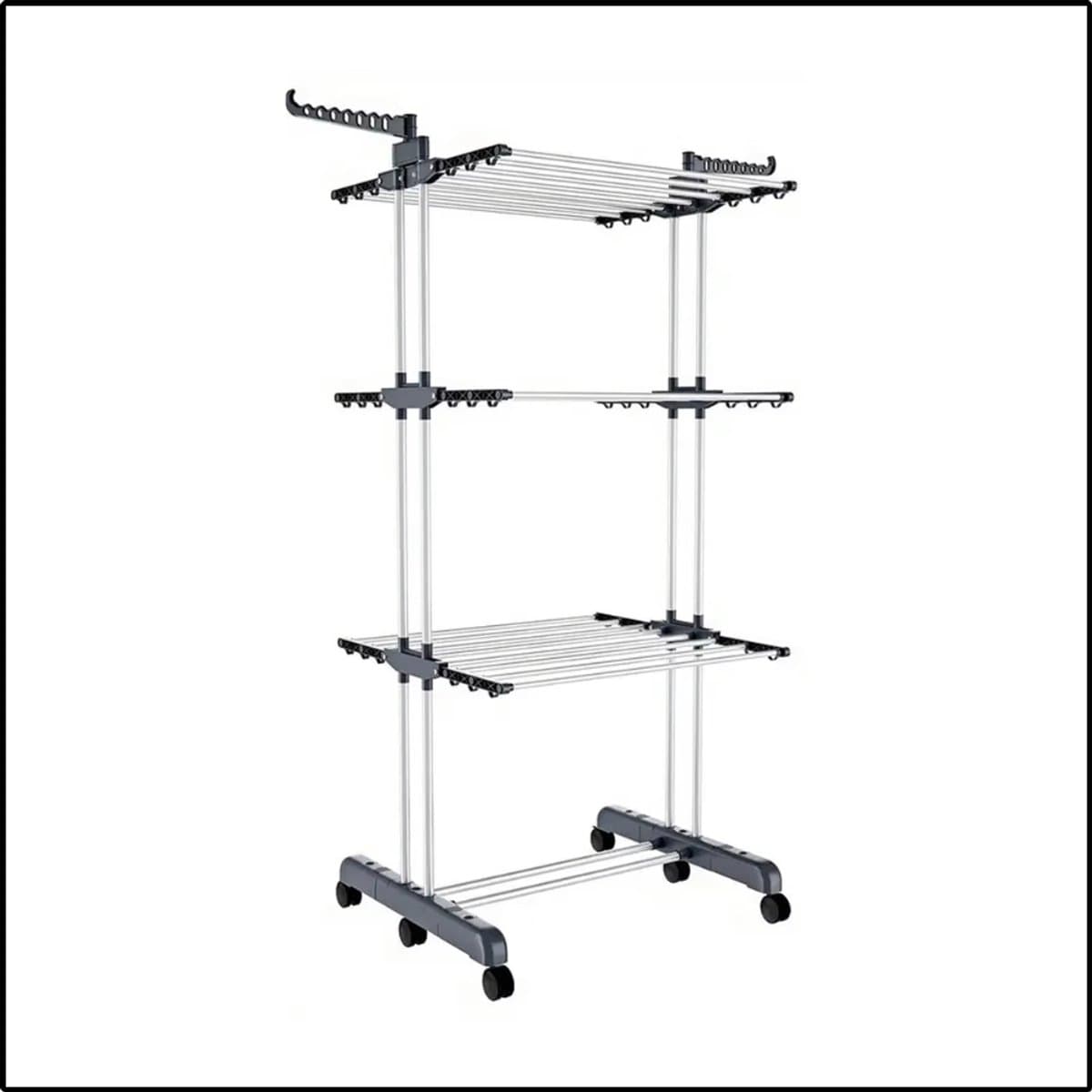 Droogrek Met 3 Niveaus - Opvouwbare Kledinghanger - Verrijdbaar Wasrek - Grote Droogruimte - Stevig Metaal Design — afbeelding 1
