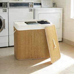ELYSIVM Wasmand - Wasmand met 3 vakken - Bamboe Wasmand - Was Sorteerder - Wasmand met Deksel - Uitneembare Waszakken - Direct Sorteren - 144 L - 60 x 40 x 60 cm - Bruin — thumbnail 2