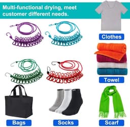 Draagbare Waslijn - Reis Waslijn - Kleding Drogen - Winddicht Antislip - 12 Clips - Wit — thumbnail 4
