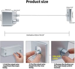 MTTProducts - Uitschuifbare Waslijn - Ruimtebesparend - Voor Binnen en Buiten - 4,2 Meter - Duurzaam - Ideaal voor Thuis - Stijlvol Zilver — thumbnail 3