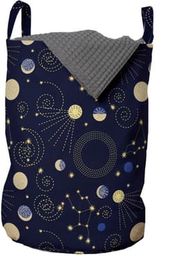 ABAKUHAUS Cosmos waszak, Space Planet-patroon, wasmand met handvaten, trekkoordsluiting voor wasserettes, indigo en lichtgeel — thumbnail 1