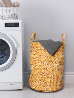 ABAKUHAUS Earth Colors waszak, herfstbladspiralen, wasmand met handvaten, trekkoordsluiting voor wasserettes, aardgeel abrikoos — thumbnail 3