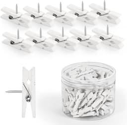 Houten Duimspelden - Prikbord Clips - Foto's Ophangen - Geen Gaten Nodig - 50 Stuks - Wit — thumbnail 1