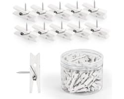 Houten Duimspelden - Prikbord Clips - Foto's Ophangen - Geen Gaten Nodig - 50 Stuks - Wit
