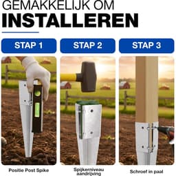 Paalhouder met Punt - Grondanker - Stevig Plaatsen - Dubbel Bout Systeem - 75 x 75 x 600mm - Gegalvaniseerd — thumbnail 4