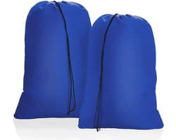 Set van 2 grote waszakken voor op reis, 50 x 60 cm, opvouwbare waszak, opbergzak voor speelgoed, trekkoordzak voor hotels, slaapzalen en reizen, lichtgewicht waszak (blauw)