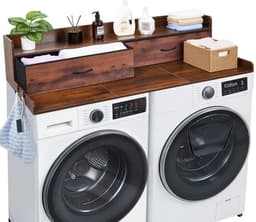 Lifero Wasdroger Werkblad - Aanrecht Wasruimte - Wasmachine Ombouwmeubel - Bruin met Lade en 2-laags Planken - Afdekplaat Ombouw — thumbnail 1