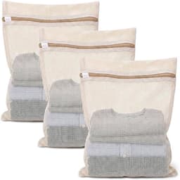 3 Stuks Katoenen Mesh Waszakken met Stevige Rits - 39x30 cm - Voor Delicaat Wasgoed — thumbnail 1