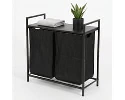 Lomera Wasmand met 2 Vakken - Wassorteerder - Dubbele Wasmand - Uitschuifbaar met Plank - Uitneembare Waszakken - Wasgoedsorteerder - Metalen Frame - Wasmand Kast - Laundry Basket - Wasmand Sorteerfunctie - Zwart — afbeelding 1