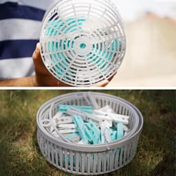 Wasknijpers met mand - Kledinghangers plastic - Was ophangen - Inklapbare mand - 50 stuks - Aqua grijs wit — thumbnail 4