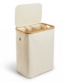Alles & Co. XXL Wasmand 141 Liter - 3 Vakken Wassorteerder - Met Uitneembare Waszakken - Bamboe & Beige — thumbnail 1