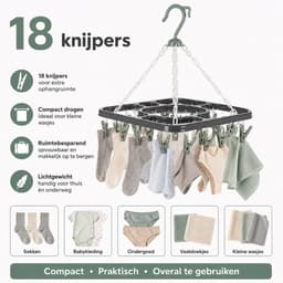 HEM Washanger Groen met 18 Knijpers – Opvouwbaar Droogrek – Ondergoedhanger – Sokhanger – Camping Wasrek – 24x31 cm – Inclusief HEM Microvezeldoekje — thumbnail 3