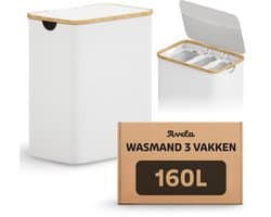 Avela Wasmand 3 vakken met deksel - 160L - Wit - Wassorteerder — afbeelding 1