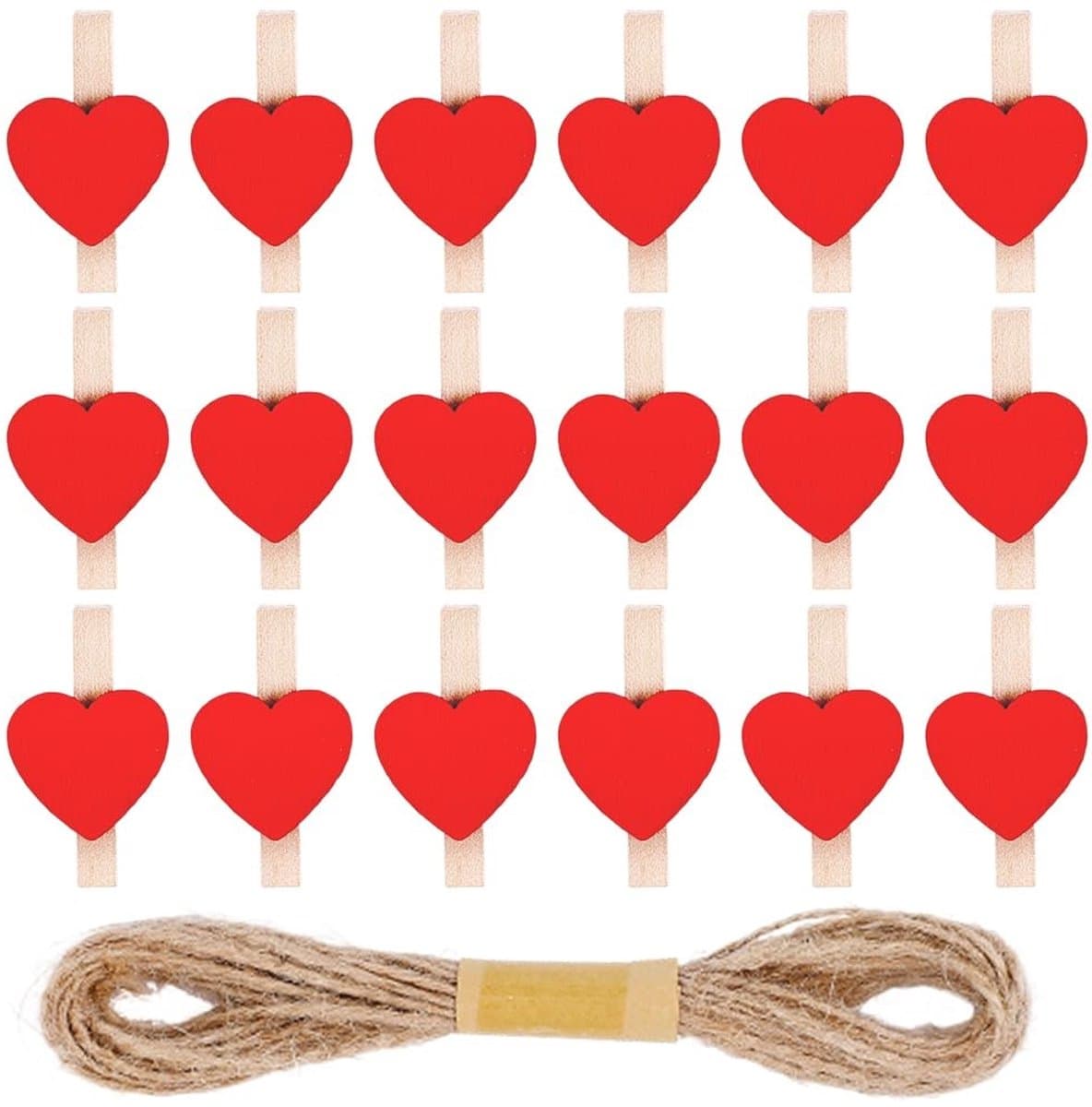 Dailygoods - Houten Wasknijpers - Mini Hart Clips - Schattige Decoratie - Rood - Herbruikbaar - Doe-het-zelf Ambachten - Bruiloft Feest — afbeelding 1