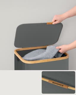 SONGMICS - Wasmand - Wasmand met Deksel - Opvouwbaar en Bamboe Frame - Voor Wasruimte Slaapkamer Woonkamer — thumbnail 4