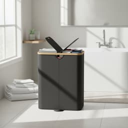 SONGMICS LCB523B01 - Wasbox met 2 Vakken - Uitneembare Waszakken - Met Deksel voor Slaapkamer Wasruaimte — thumbnail 4
