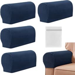 Armleuninghoezen voor Stoelen - 4 Stuks, Rekbare en Antislip Bescherming voor Meubels, Inclusief Waszak (Blauw) — thumbnail 1