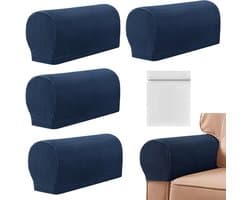Armleuninghoezen voor Stoelen - 4 Stuks, Rekbare en Antislip Bescherming voor Meubels, Inclusief Waszak (Blauw)
