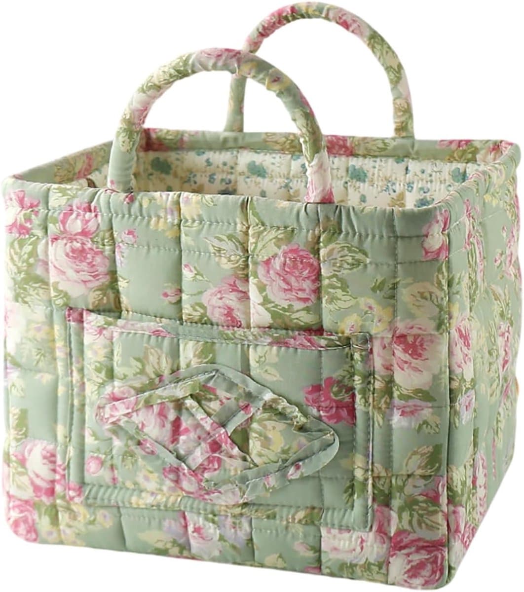 Bloemen Opbergmand - Grote Gewatteerde Opvouwbare Mand met Handvatten - Baby Kledingmand Wasmand Organizer voor Auto, Thuis, Picknick - Meerkleurig - 1 Stuk — afbeelding 1