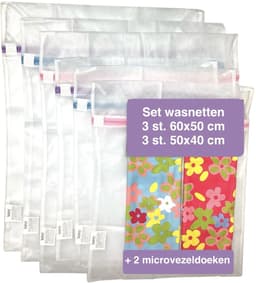 Waszakken Wasnetten met rits 6 stuks - microvezeldoeken 2 stuks - Wit - Roze - Blauw - Paars - 50 x 40 cm - Inclusief verzenden - Ritssluiting - Wasnetjes - Washing Bag - Waszakken - Wasnetje bh lingerie - Wasnetten - Transparant - 100% polyester — thumbnail 1