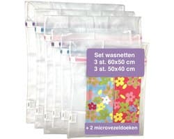 Waszakken Wasnetten met rits 6 stuks - microvezeldoeken 2 stuks - Wit - Roze - Blauw - Paars - 50 x 40 cm - Inclusief verzenden - Ritssluiting - Wasnetjes - Washing Bag - Waszakken - Wasnetje bh lingerie - Wasnetten - Transparant - 100% polyester