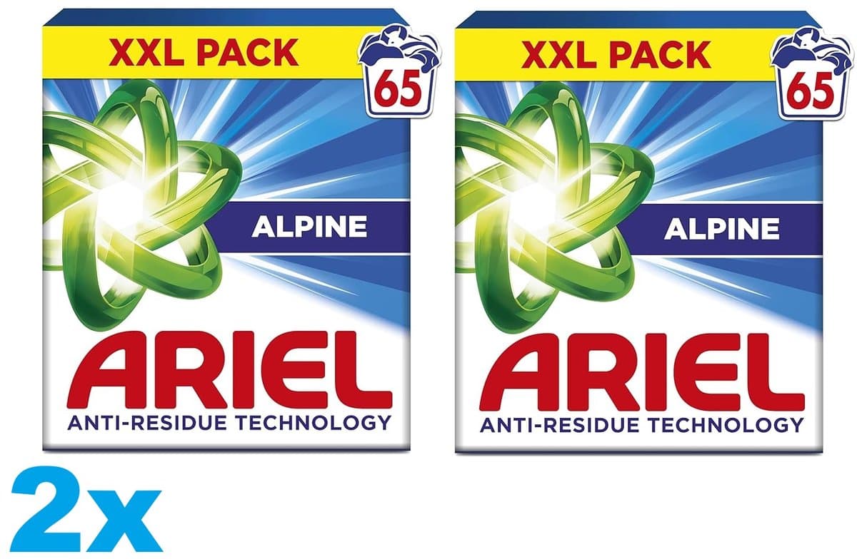 Ariel Snel Oplosbaar Waspoeder - Alpine - Anti-Residu Technologi - 2x65 Wasbeurten - 2 Stuks — afbeelding 1