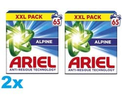 Ariel Snel Oplosbaar Waspoeder - Alpine - Anti-Residu Technologi - 2x65 Wasbeurten - 2 Stuks