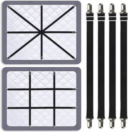 4 stuks - Lakenspanners - Overtrekspanners - verstelbare elastische lakenhouders - Lakenhouderriemen - Zwart - Polyester - 60-240cm — thumbnail 1