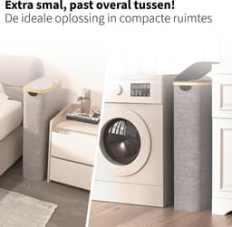 Smalle Wasmand - 60L - 2 Stuks - Wasmanden met Deksel en Waszak - Mand Vuile Was - Opbergmand - Mand - Grijs — thumbnail 5