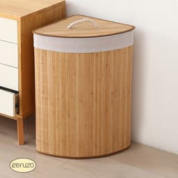 Ceruzo Bamboe Wasmand - Hoek Model - 72L - Vouwbaar - Deksel - 35 x 35 x H 60 cm- Naturel — thumbnail 3