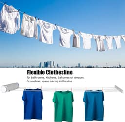 Waslijn, Automatische Telescopische Waslijn Aan de Muur Gemonteerde Intrekbare Kleding Droogrek Touw met Haak voor Binnen Buiten Benodigdheden Ponsinstallatie (Vijf Touwen) - Wandwaslijnen-5 waslijnen tot 3.75 m traploos uittrekbaar-Praktisch rolsyst — thumbnail 3