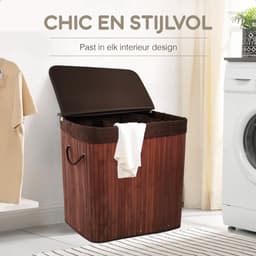 Bellettini® Bamboe Wasmand met Deksel - 3 Compartimenten Wassorteerder - 155 Liter - Bruin — thumbnail 4