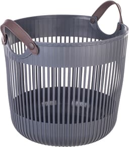 KADAX Grote opbergmand 40 x 32 cm, organizer voor woonkamer, kinderkamer, badkamer, speelgoedmand met hengsels, plastic wasmand (antraciet) — thumbnail 1