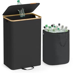 SONGMICS - Wasmand - Flessencontainer - 100 L Recyclingbak met Deksel en Binnenzak - Voor Keuken — thumbnail 1