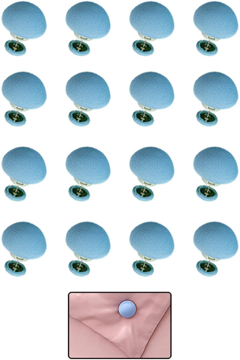 16-stuks Dekbedclips - Beddengoedclips - Paddestoelvormige clips - 3x3x2,8 cm - ABS-materiaal - Inclusief opbergdoos - Geschikt voor dekbedden, dekens, lakens, bedrokken, slippers, kussens, handdoeken, sierkussens, gordijnen, enz. - Blauw — afbeelding 1