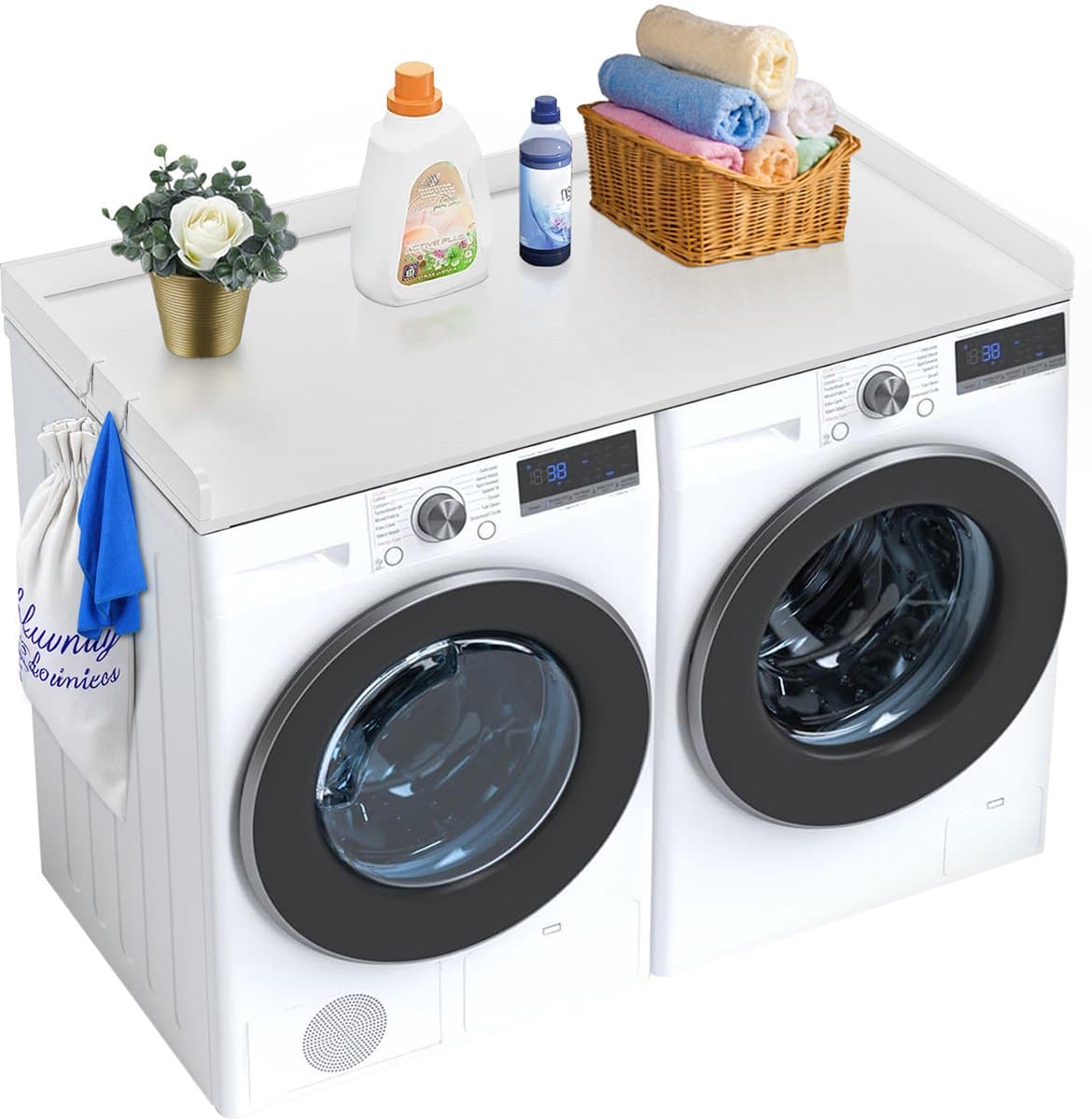 VEVOR werkblad voor wasmachine droger houten opzetstuk 1370x700x69mm wit — afbeelding 1